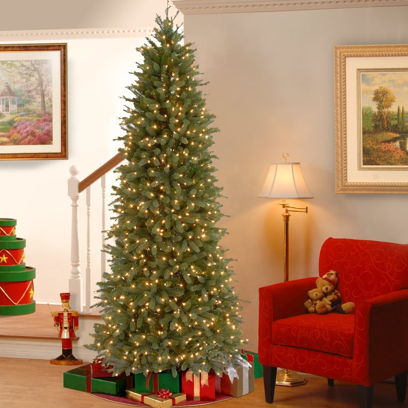 National Tree Company 6.5 ft. Jersey Fraser Fir Pencil Slim Tree with Clear Lights - 6.5 Foot