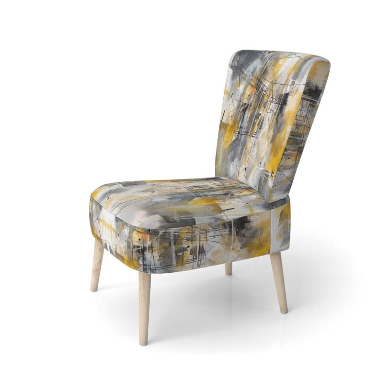 Designart "Yellow and Grey Beyond The Canvas I" Upholstered Abstract Accent Chair and Modern & Contemporary Arm Chair