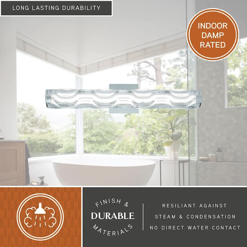 Marseille 1-Light Bathroom Vanity Lighting Fixture, Clear Wave Glass Shade, Dimmable, Integrated LED, Wall Mounted Sconce