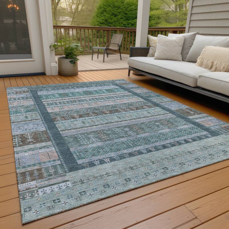 Machine Washable Indoor/Outdoor Global Kilim Chantille Rug - Emerald - 9' x 12'