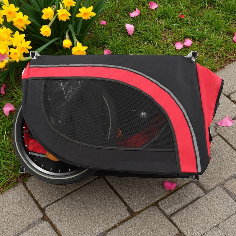 Large Folding Dog Bike Trailer - 66LB Capacity Pet Bicycle Carrier with Steel Frame, All-Terrain Wheels & Rain Cover