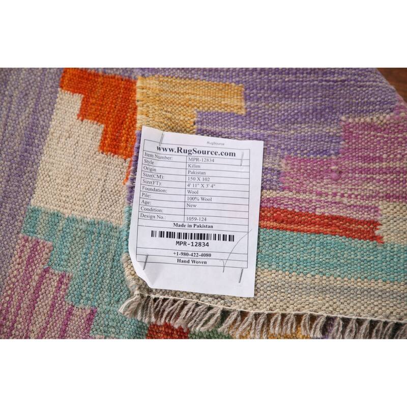 Southwestern Kilim Accent Rug Reversible Flatweave Wool Carpet - 3'4"x 4'11"