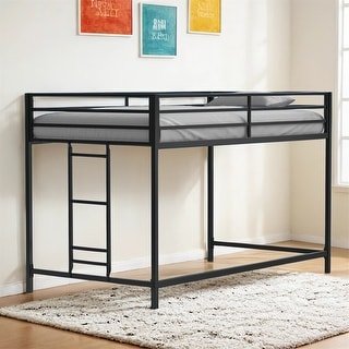 Sturdy Junior Twin Loft Bed Black for Kids,Loft Bed with Guardrails