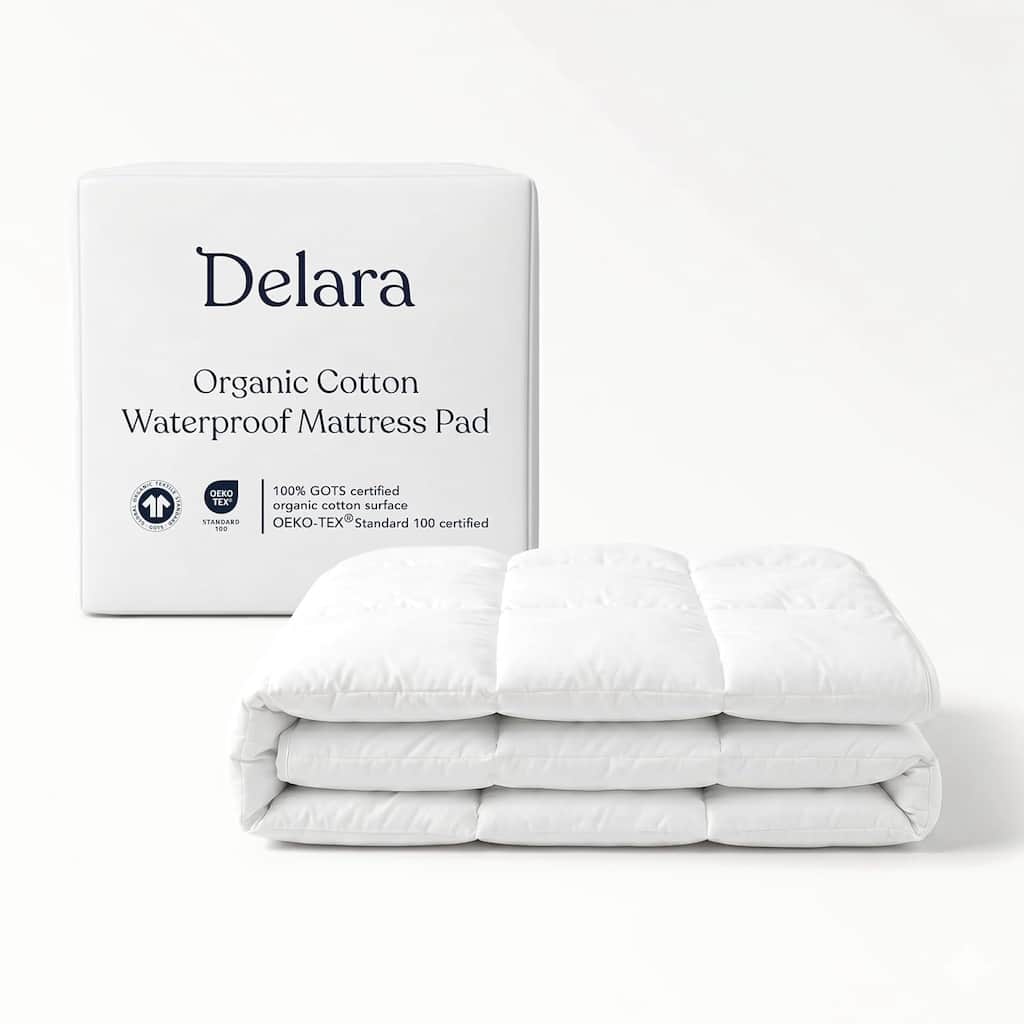 Delara 2in1 Waterproof Quilted Mattress Pad 100% Waterproof TPU + 7D+3D Recycled Microfiber Fill, GOTS Certified 18" Deep Pocket