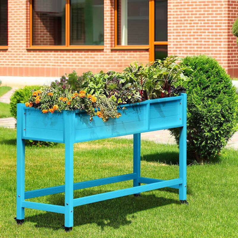 Moasis Raised Garden Bed Wood Mobile Elevated Planter Box Stand With Lockable Wheel