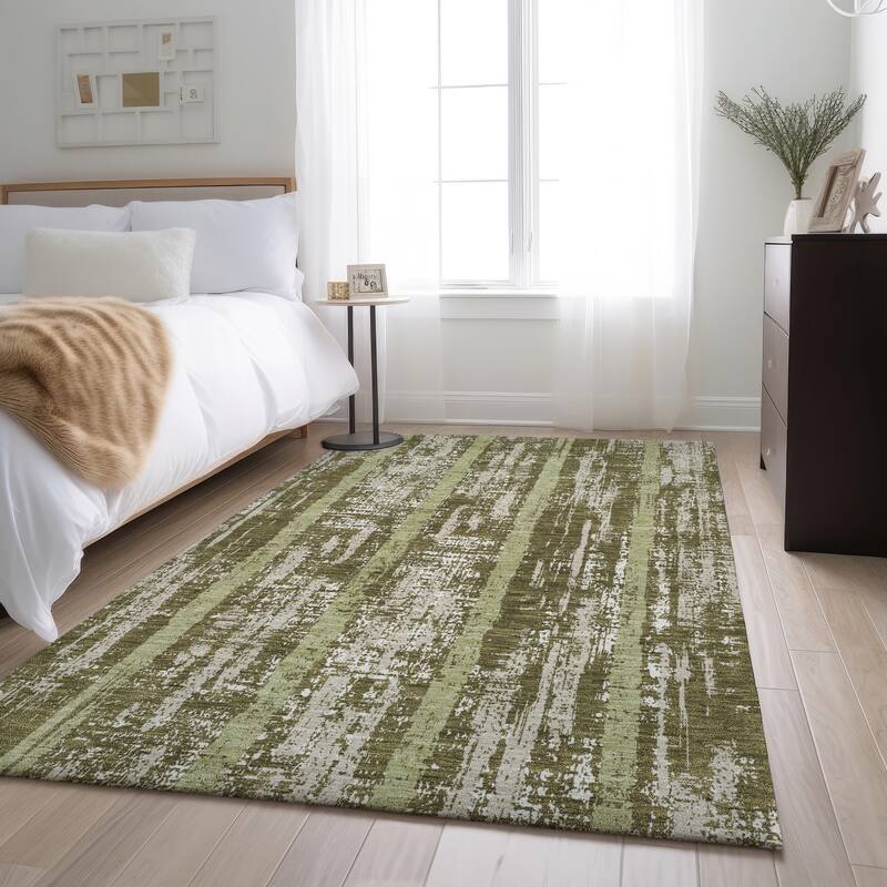 Premium Washable Super Soft Stripe Abrash Mayfield Rug - Olive - 3' x 5'