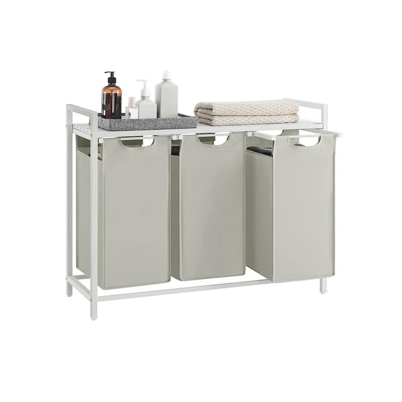 3 Compartment Laundry Sorter with Removable Waterproof Bags and Lockable Rolling Wheels - 36.4” x 13” x 28.4”