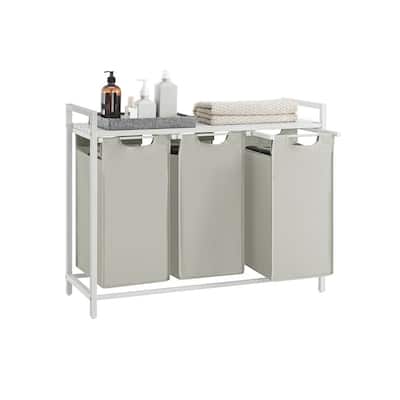 3 Compartment Laundry Sorter with Removable Waterproof Bags and Lockable Rolling Wheels - 36.4” x 13” x 28.4”