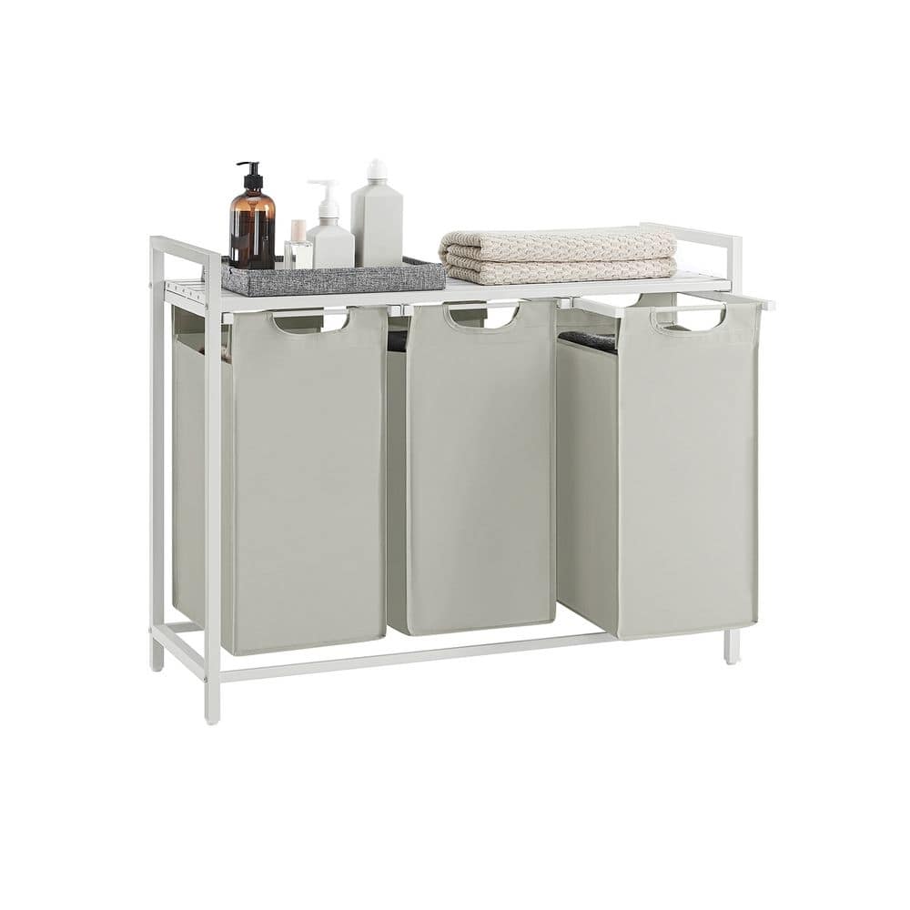 3 Compartment Laundry Sorter with Removable Waterproof Bags and Lockable Rolling Wheels - 36.4” x 13” x 28.4”