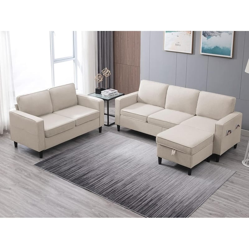 Mixoy Convertible Living Room Furniture Set-Single Sofa/Loveseat/3-Seat Sofa with Ottoman for DIY Combination
