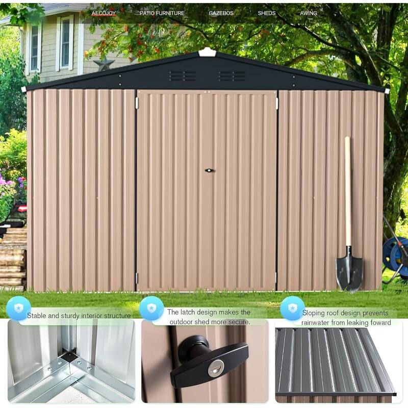 AECOJOY Outdoor Extra Large Storage Metal Shed with Lockable Doors