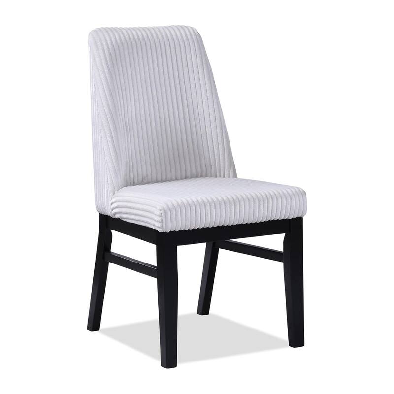 Dining Chair Set of 2, White Fabric Padded Seat, Black Wood Legs