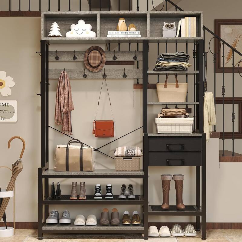 Entryway Bench Hall Tree with Bench and Shoe Storage Coat Rack