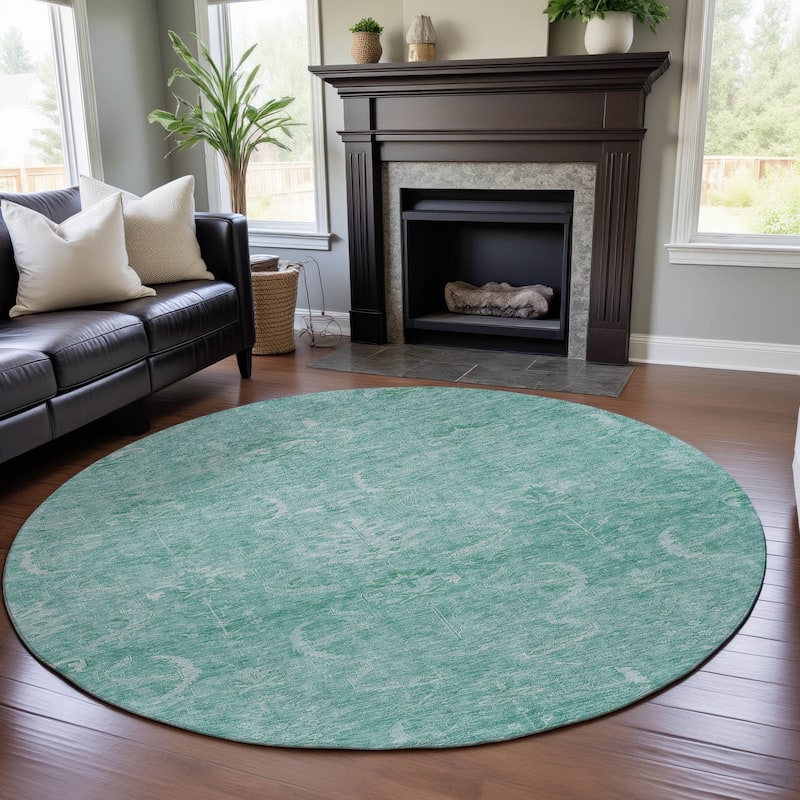 Premium Washable Super Soft Vintage Traditional Mayfield Rug - Aqua - 8' x 8'