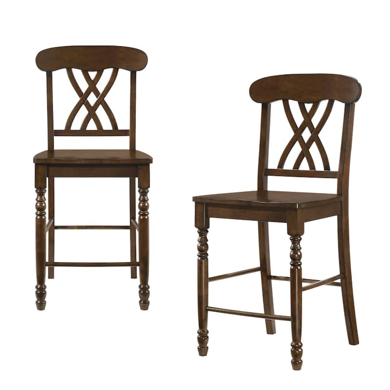 HomeRoots Set of Two 24" Walnut Solid Wood Counter Height Bar Chairs