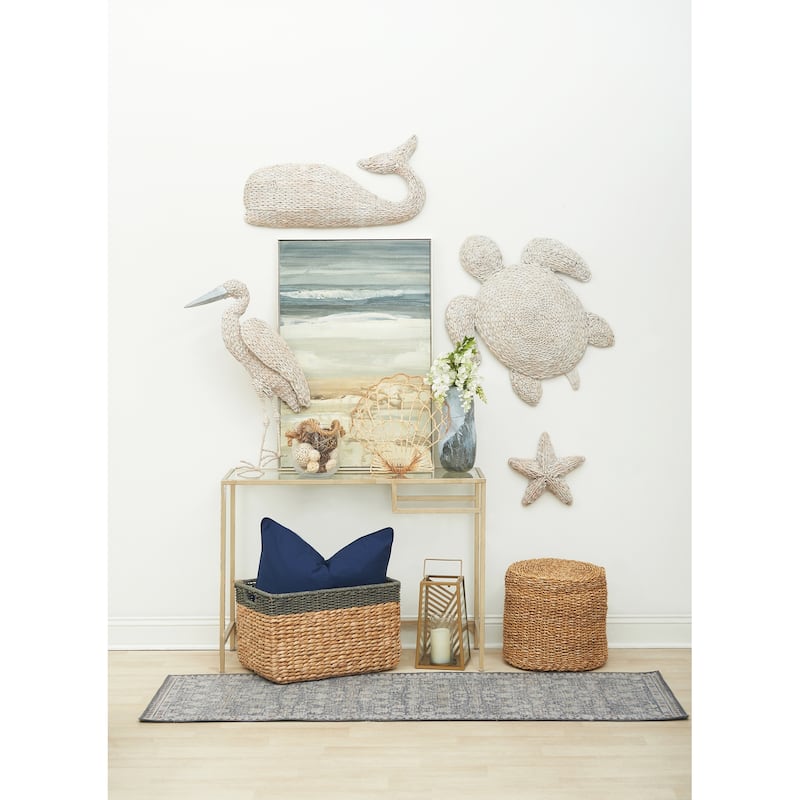29" Woven Seagrass Crane Figurine Decorative Tabletop Coastal Ocean Décor