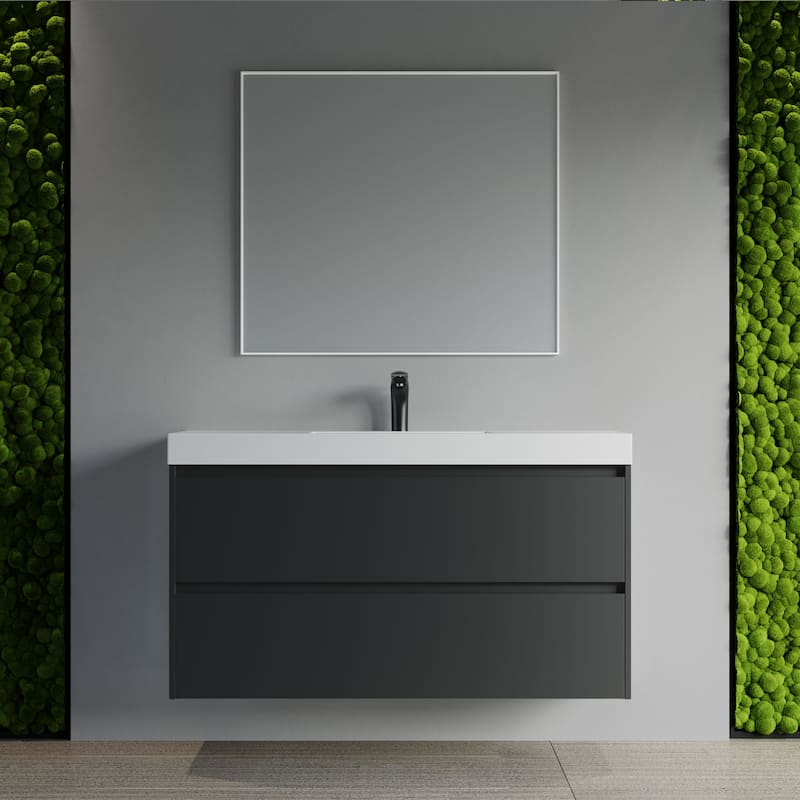 Anne 48" Single Bathroom Vanity Set - Black - Single White Resin Sink