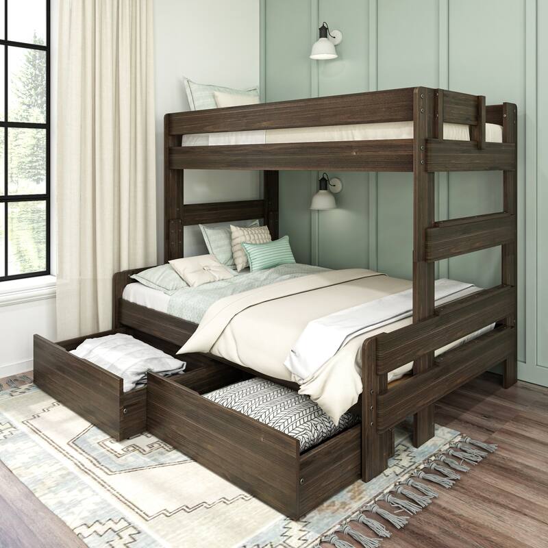 Max and Lily Farmhouse Twin over Full Bunk Bed with Storage Drawers - Barnwood Brown