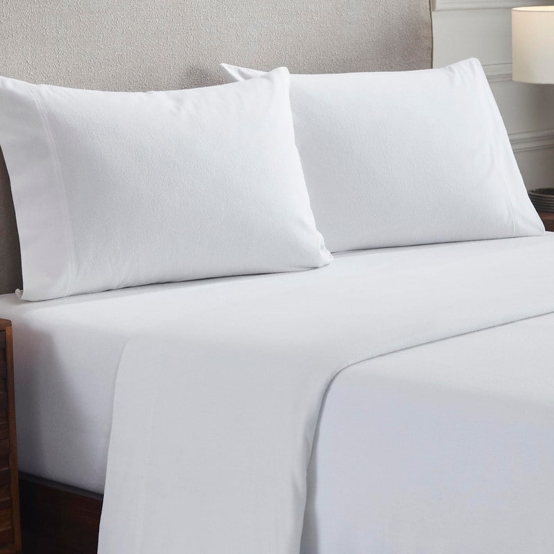 Superior Solid Flannel Cotton Fuzzy Pillowcases, Set of 2 - King - White