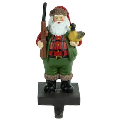 8.5" Hunter Santa with Duck Christmas Stocking Holder
