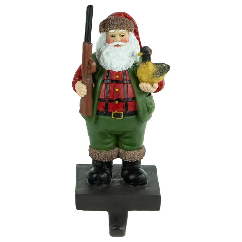 8.5" Hunter Santa with Duck Christmas Stocking Holder