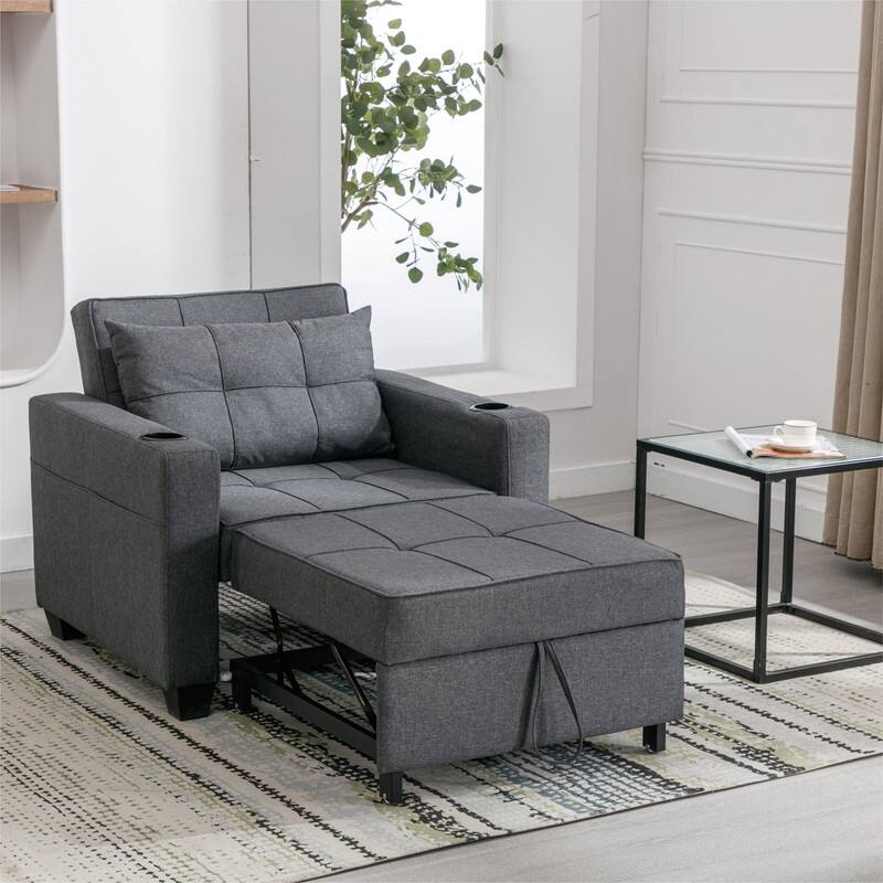 Folding Ottoman Sleeper Sofa Bed, 3 in 1 Function, Work as Ottoman, Sofa Bed and Chaise Lounge for Small Space Living, Dark Grey