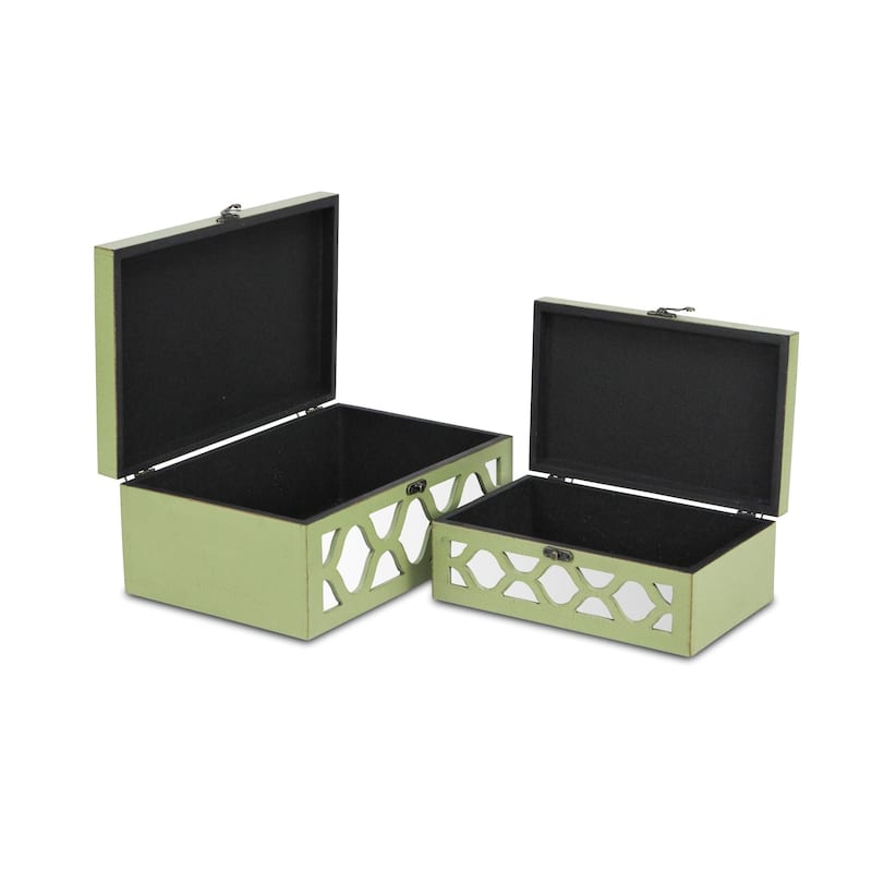 Blue Wood Moroccan Style Mirrored Storage Box (Set of 2)