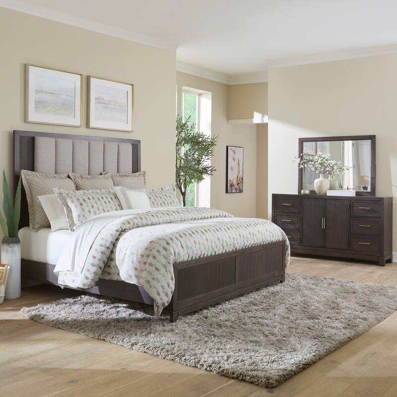 Liberty Furniture Modern Edge Upholstered Bed, Dresser & Mirror, Chest, Night Stand - King or Queen - Bed, Dresser, Mirror - Queen