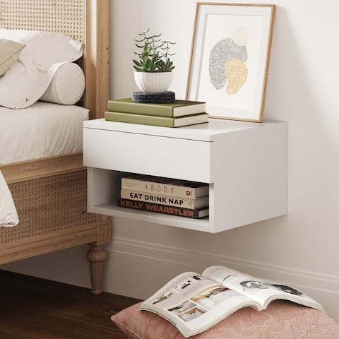 Nathan James Jackson Modern Floating Bedroom Nightstand with Storage Drawer and Open Shelf Cubby
