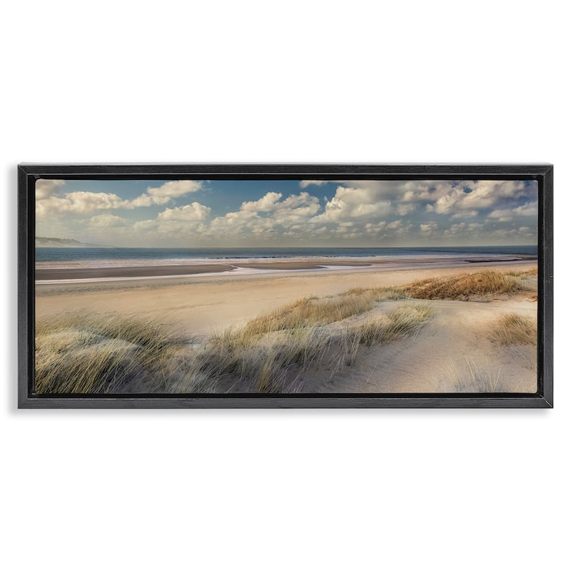 Stupell Rolling Clouds Beach Scenery Framed Floater Canvas Wall Art Design By Mike Calascibetta - 31 x 14 - Black