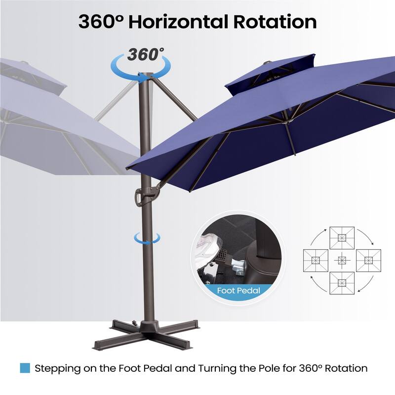 10 x 13 Feet Double Top Rectangular Patio Offset Cantilever Umbrella Aluminum with Crank