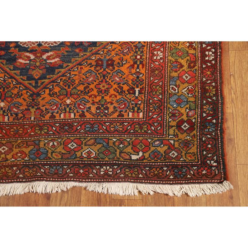 Hand Knotted Oriental 100% Wool Carpet Traditional Floral Navy Blue & Blues Malayer Runner Rug - 15' 8'' X 3' 7''
