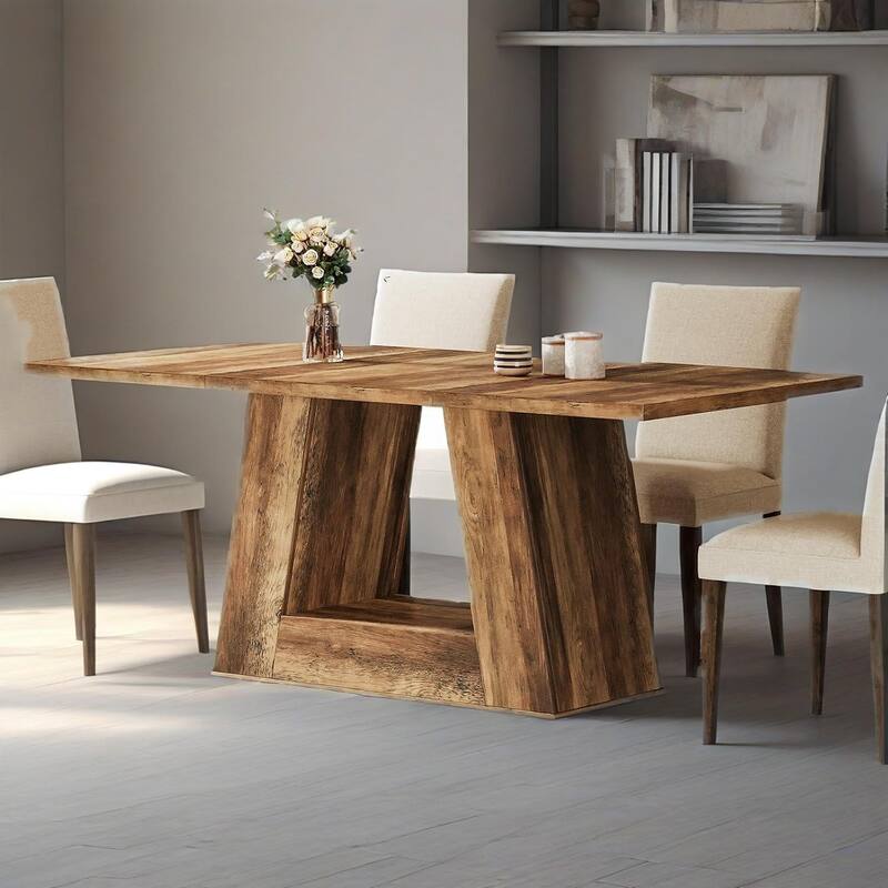 Wood Faux Marble 6 Seater Rectangular Dining Table - 62.99"W x 31.5"D x 29.5"H
