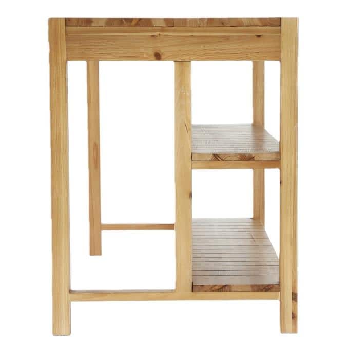 59.05" Solid Wood Farmhouse Kitchen Island with Open Storage Shelves