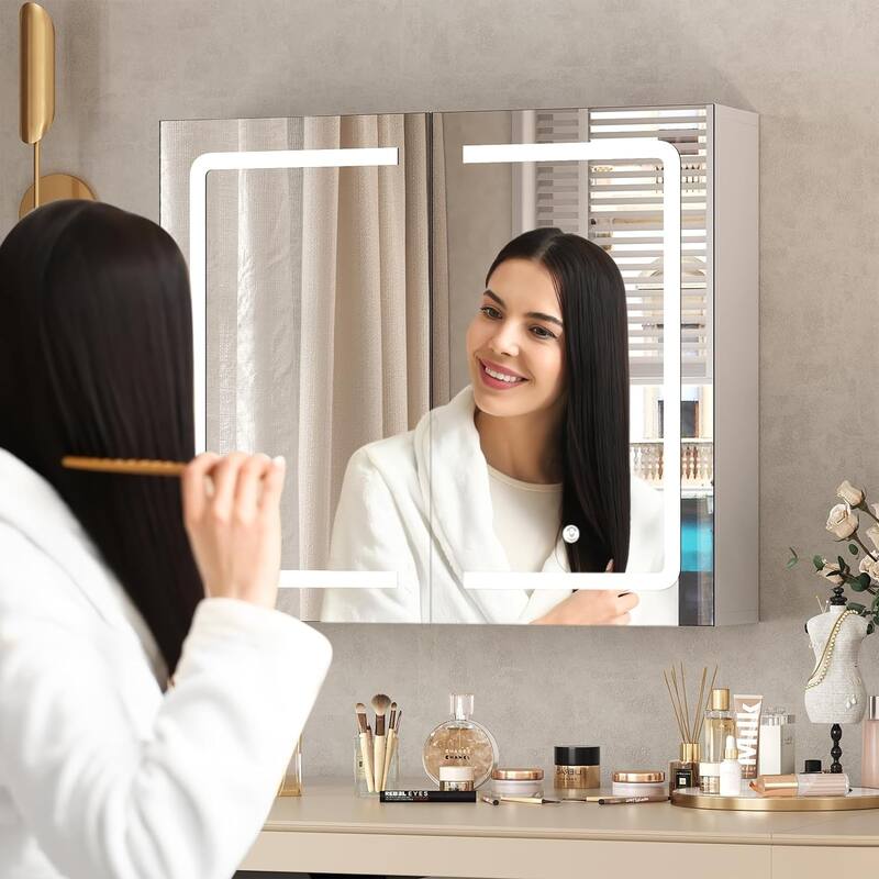 Lighted Medicine Cabinet Bathroom Wall Mounted Storage Doors