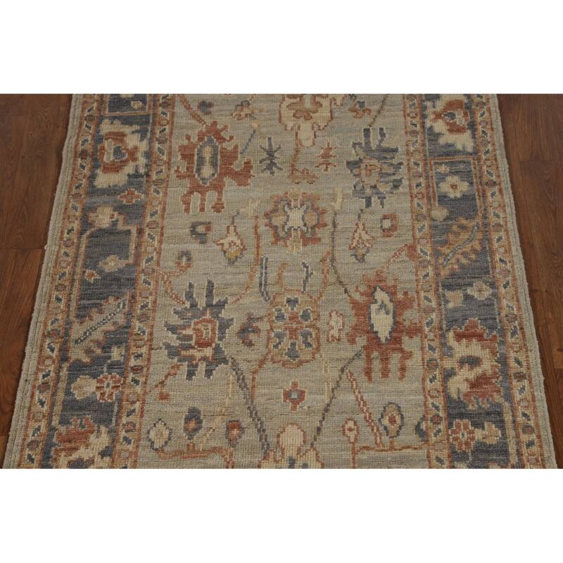 Vegetable Dye Oushak Turkish Runner Rug Handmade Wool Carpet - 3'2" x 10'0"