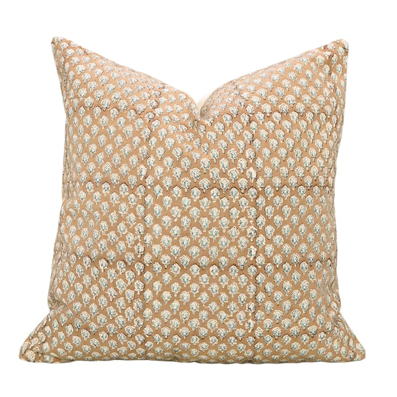 Cotton Farmhouse Block print pillow Cover - Mogra - Pillow Covers - 22" x 22"