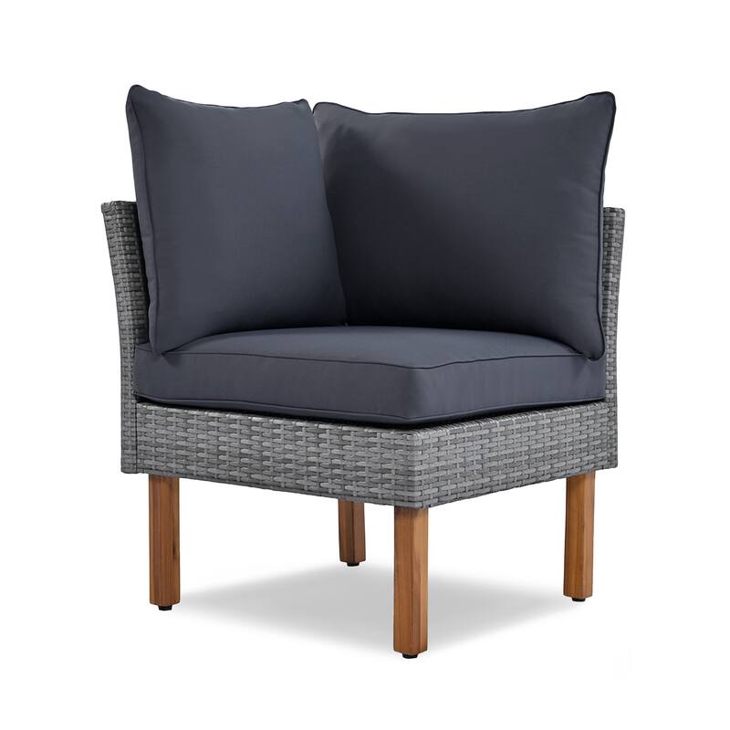 Roomfitters 9-Piece Outdoor Patio Furniture Set with Gray Rattan Sectional Sofa, 2 Armchairs and Wood Top Coffee Table, Gray