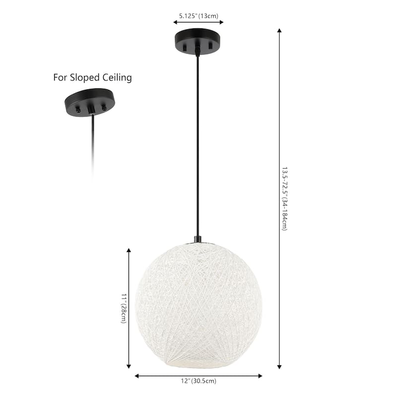 Louisa 1-Light Bohemian Minimalist Iron/Rope Woven Globe LED Pendant, White/Black by JONATHAN Y