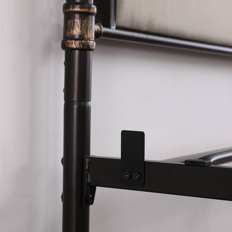 Single-Layer Bed Head and Soft Pull Buckle Bed End Standpipe Water Pipe Bed Black Gold-Painted Iron Bed