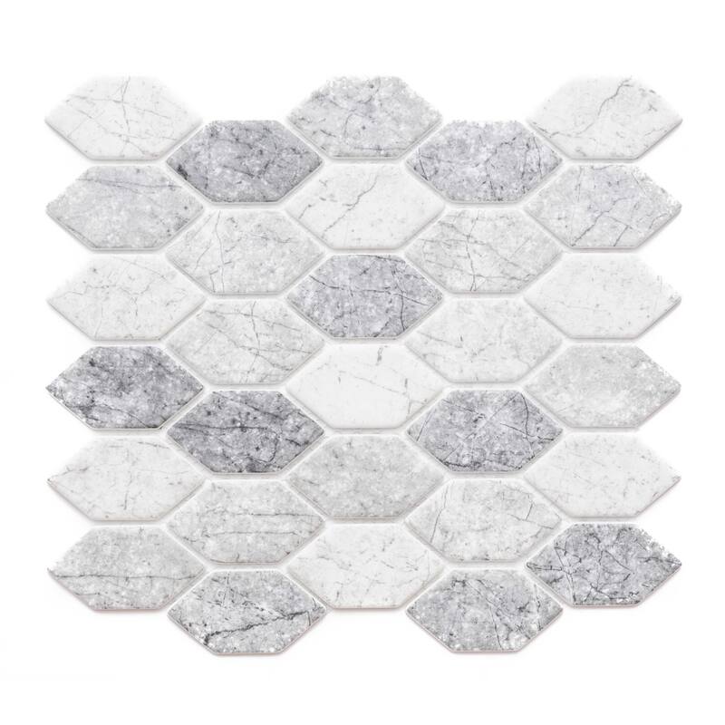 The Tile Life Recycled Serenity 1.75x2.88 Grey Matte Glass Hexagon Mosaic Wall & Backsplash Tile