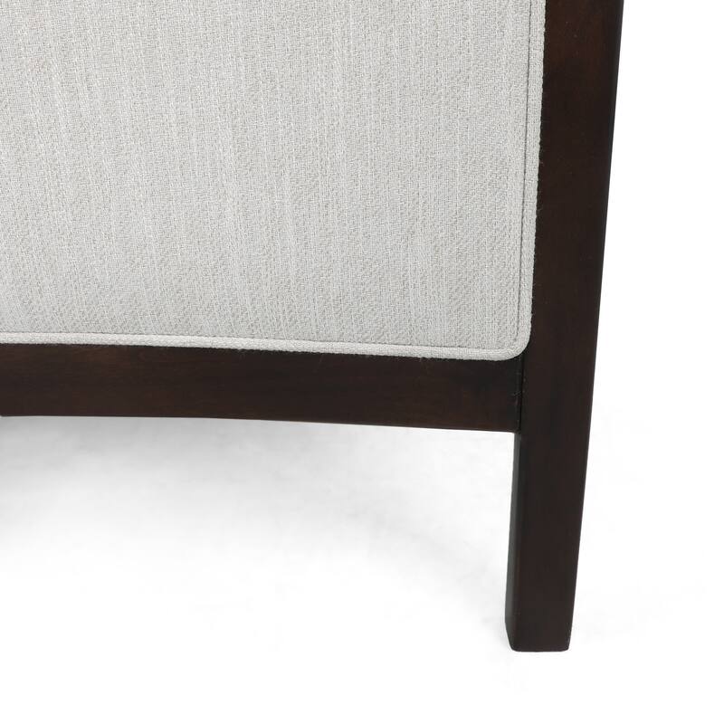 Beige Mid-Century Push-Back Recliner, Footrest, Birch Wood Frame