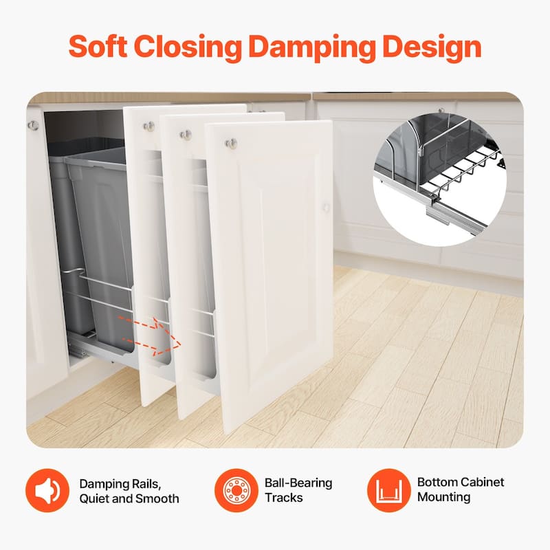 Under Cabinet Pullout Trash Bin with Soft Close System and Dual Bins