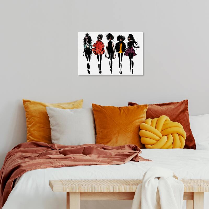 Wynwood Studio Canvas Fashion and Glam Girls of Color Line Up Black and Modern & Contemporary Wall Art Canvas Print - 16 x 24