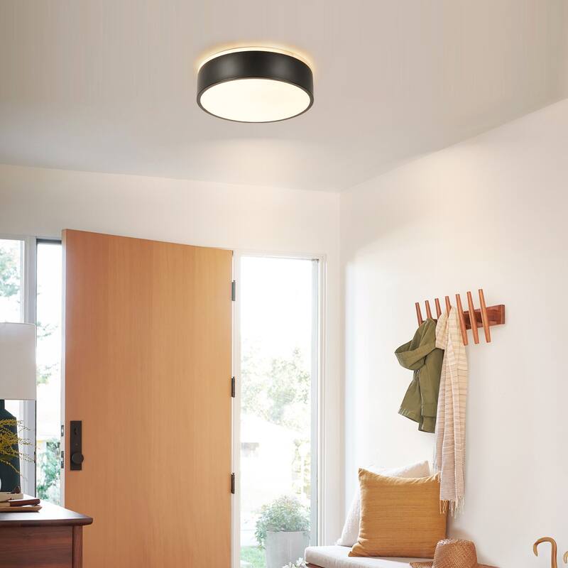 11.81 in. Modern Drum Metal Integrated LED Flush Mount Ceiling Light