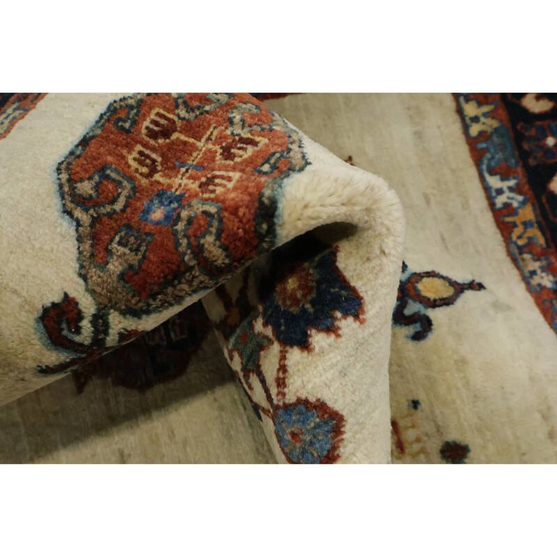 Hand Knotted Oriental 100% Wool Carpet Traditional Tribal Beige & Ivories Gabbeh (Qashqai) Area Rug - 6' 7'' X 4' 10''