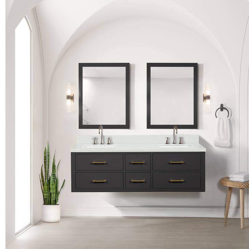 Castor 60 in W x 22 in D Black Double Bath Vanity, Cultured Marble Top, and 28 in Mirrors