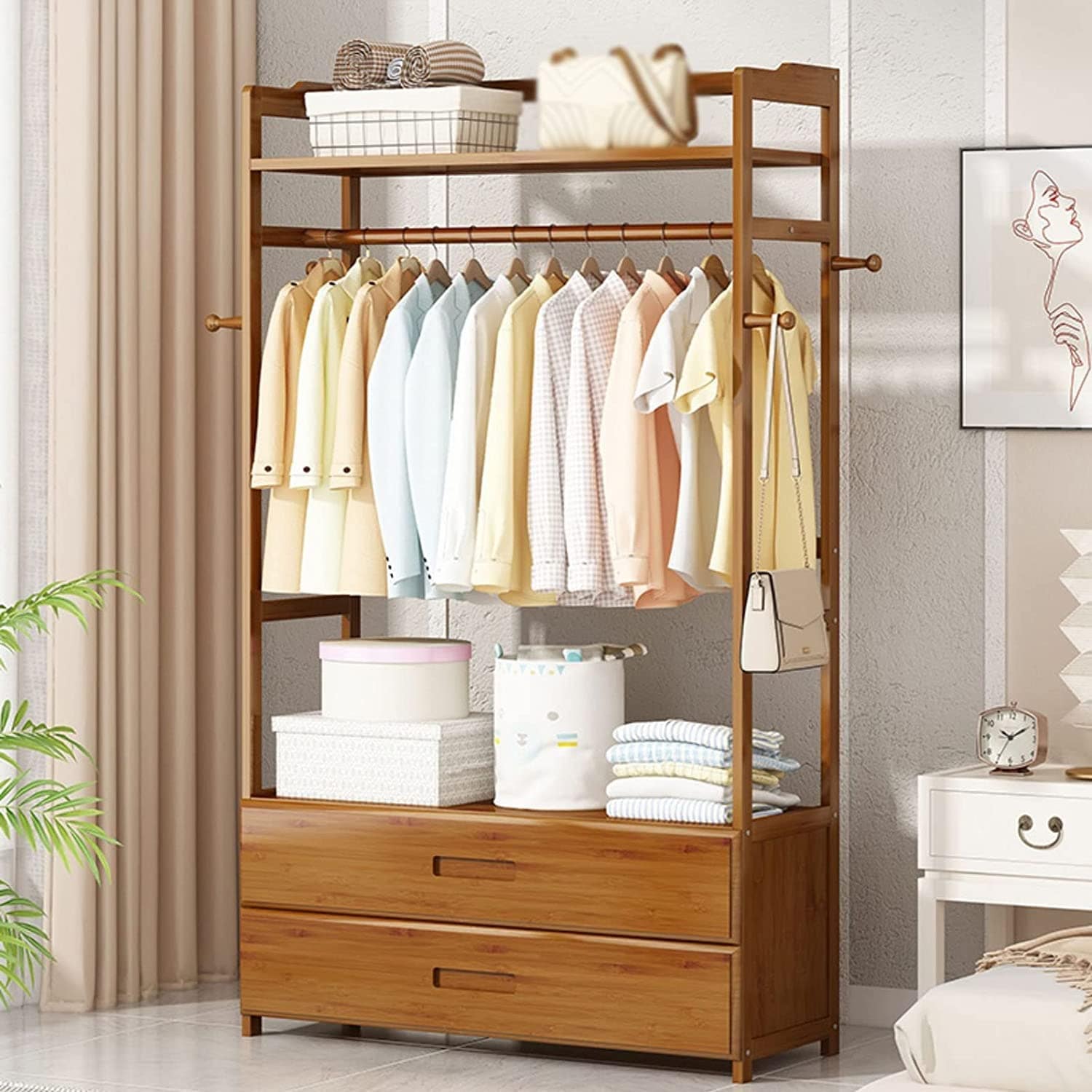 Coat Rack Retro Solid Wood Garment Rack, Freestanding Clothing