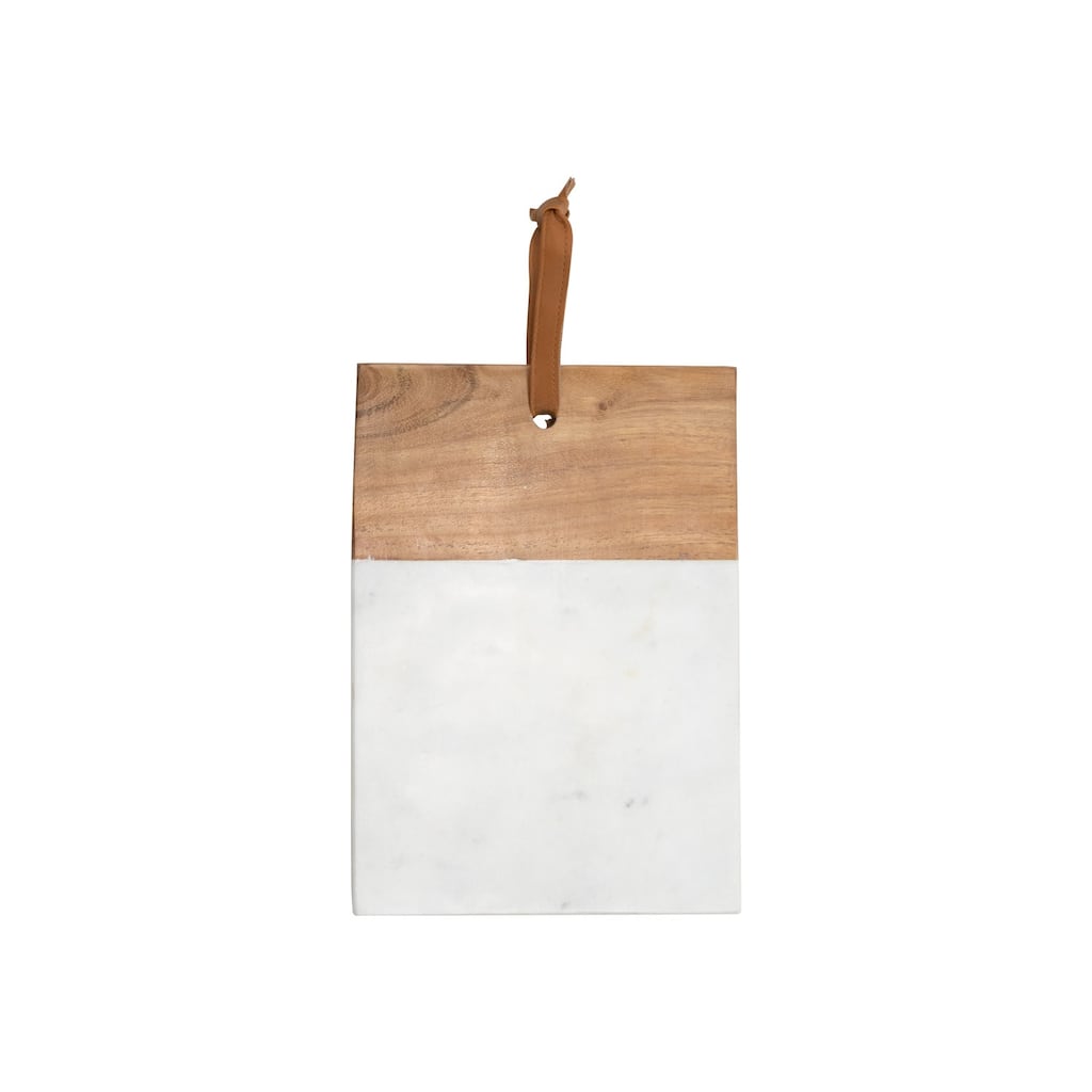 Foreside Home & Garden Small Square White Marble and Wood Kitchen Serving Cutting Board - 10x7x0.5