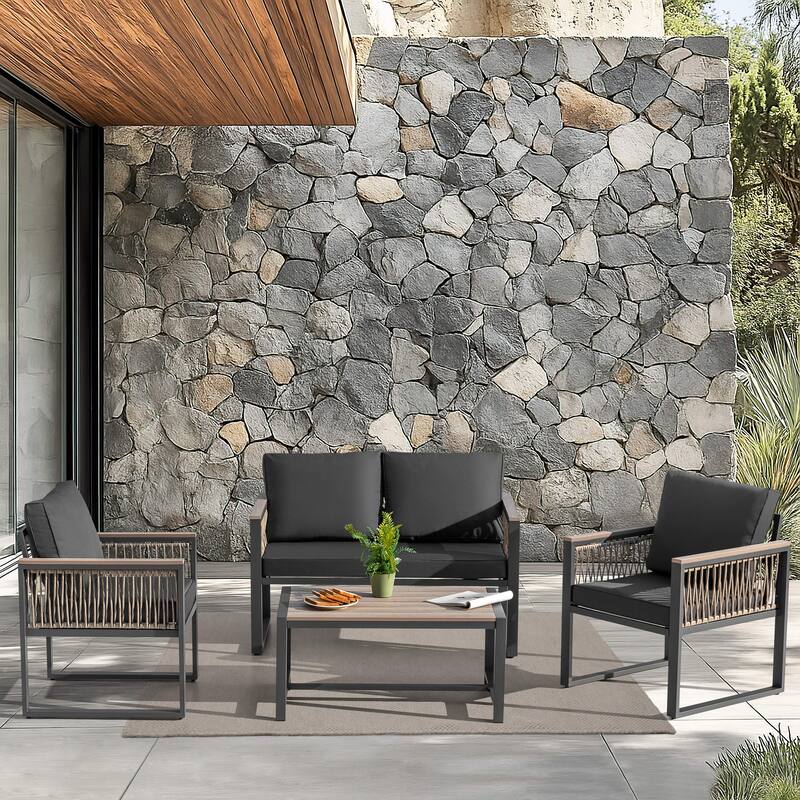 Outdoor 4-Piece Conversation Set with Cushions and Coffee Table - matte gray